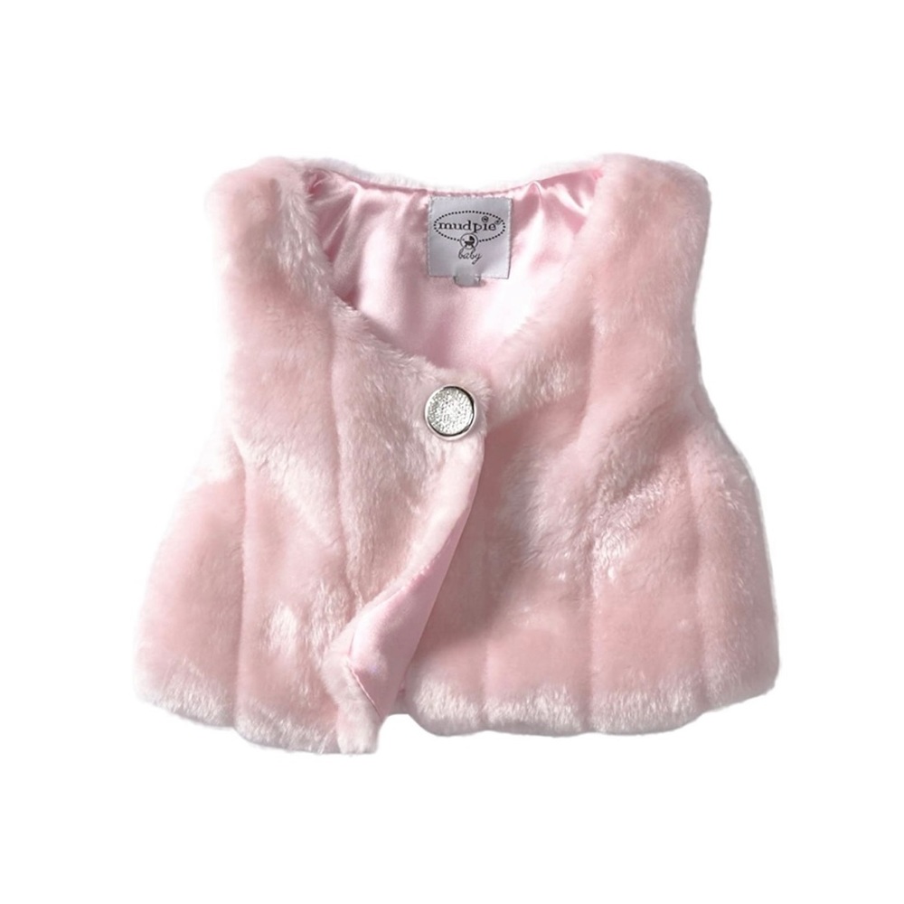 NEW Mud Pie Pink Faux Fur Vest 9-12 Months